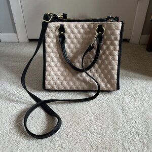 Betsey Johnson Quilted Puff Heart - Cream & Black - Handbag or Crossbody Purse
